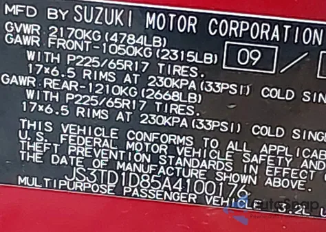 2010 Suzuki Grand Vitara Xsport V6 from USA, damaged, VIN JS3TD1D85A4100176